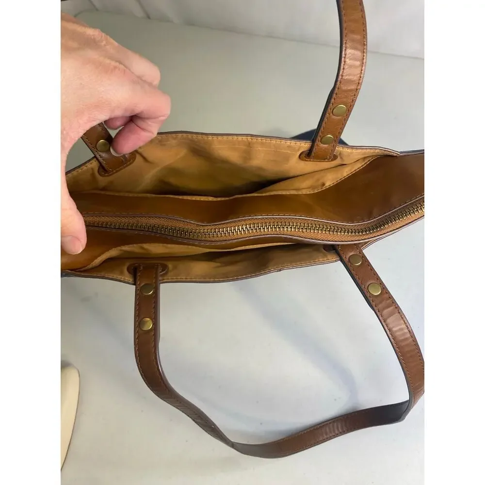 Fossil Anna Blue Heart Large Shoulder Tote Bag Leather Preppy Collegiate - Picture 6 of 14